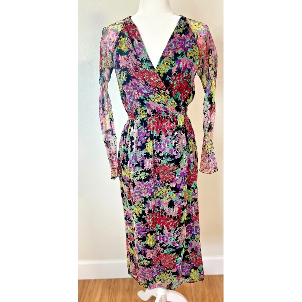 Vintage 80's Diane Dickinson for Gentillesse Silk Floral Wrap Dress Size Medium